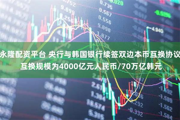 永隆配资平台 央行与韩国银行续签双边本币互换协议 互换规模为4000亿元人民币/70万亿韩元